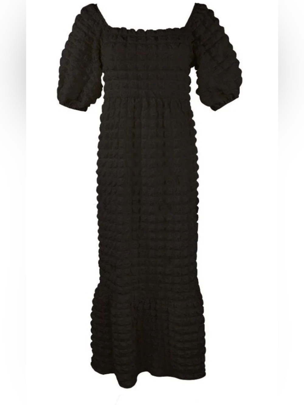 New Simply Southern Black Bubble Dress Puff Sleeves Ruffle Hem Sz L NWT